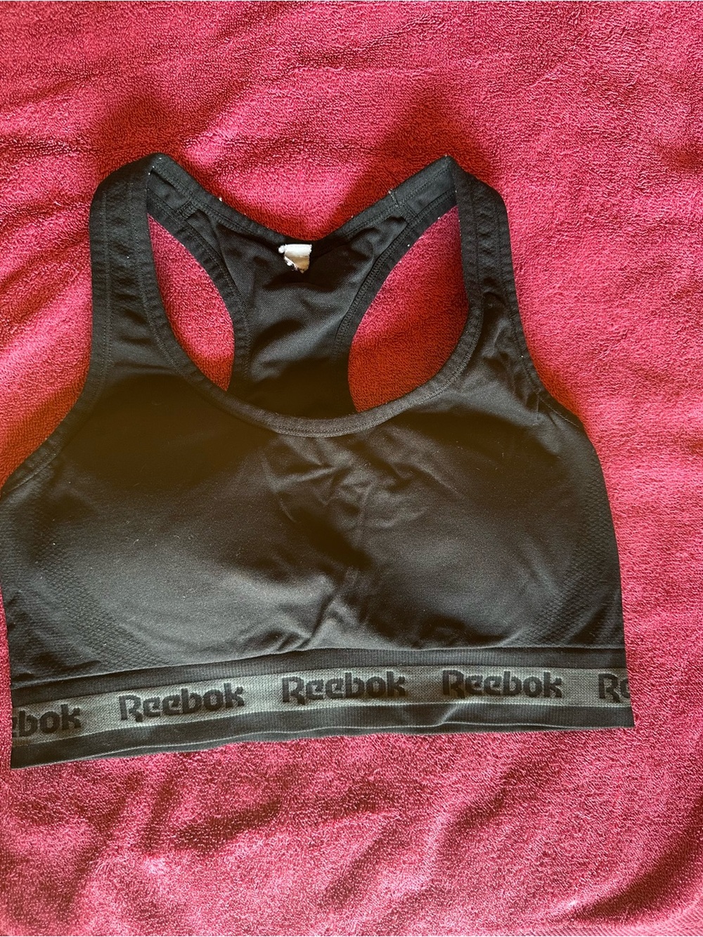 Reebok Black Racerback Logo Elastic Sports Bra